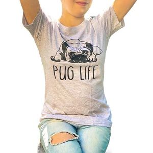 Pug Life Graphic Dog T-Shirt Grey Black Size Medium